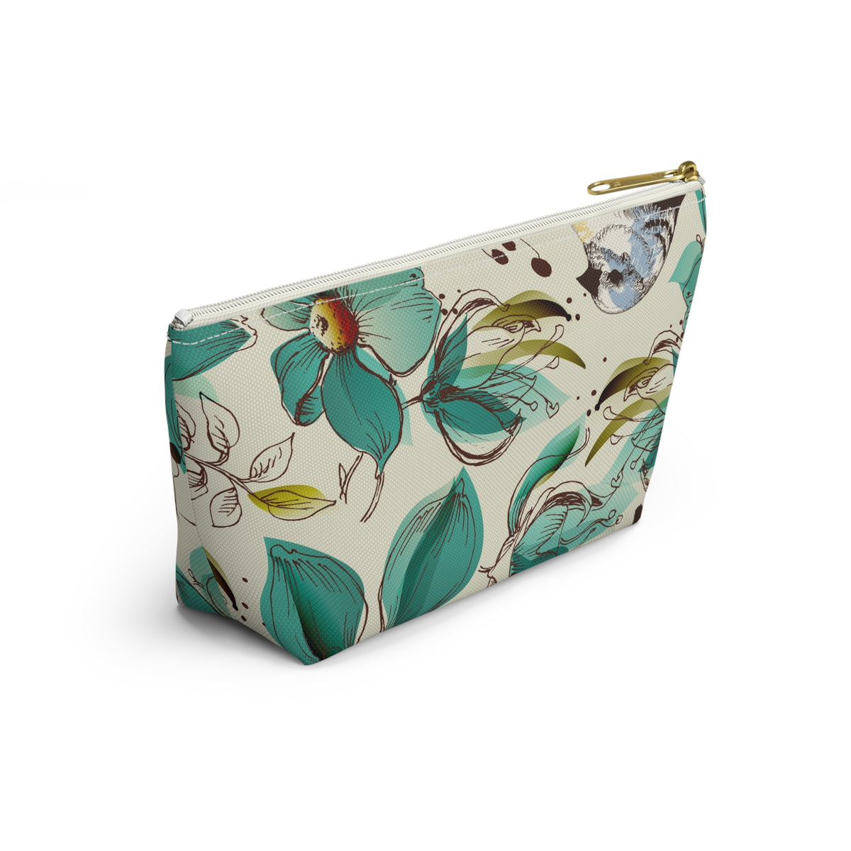 Teal Floral Accessory Pouch — T‑Bottom Makeup Bag