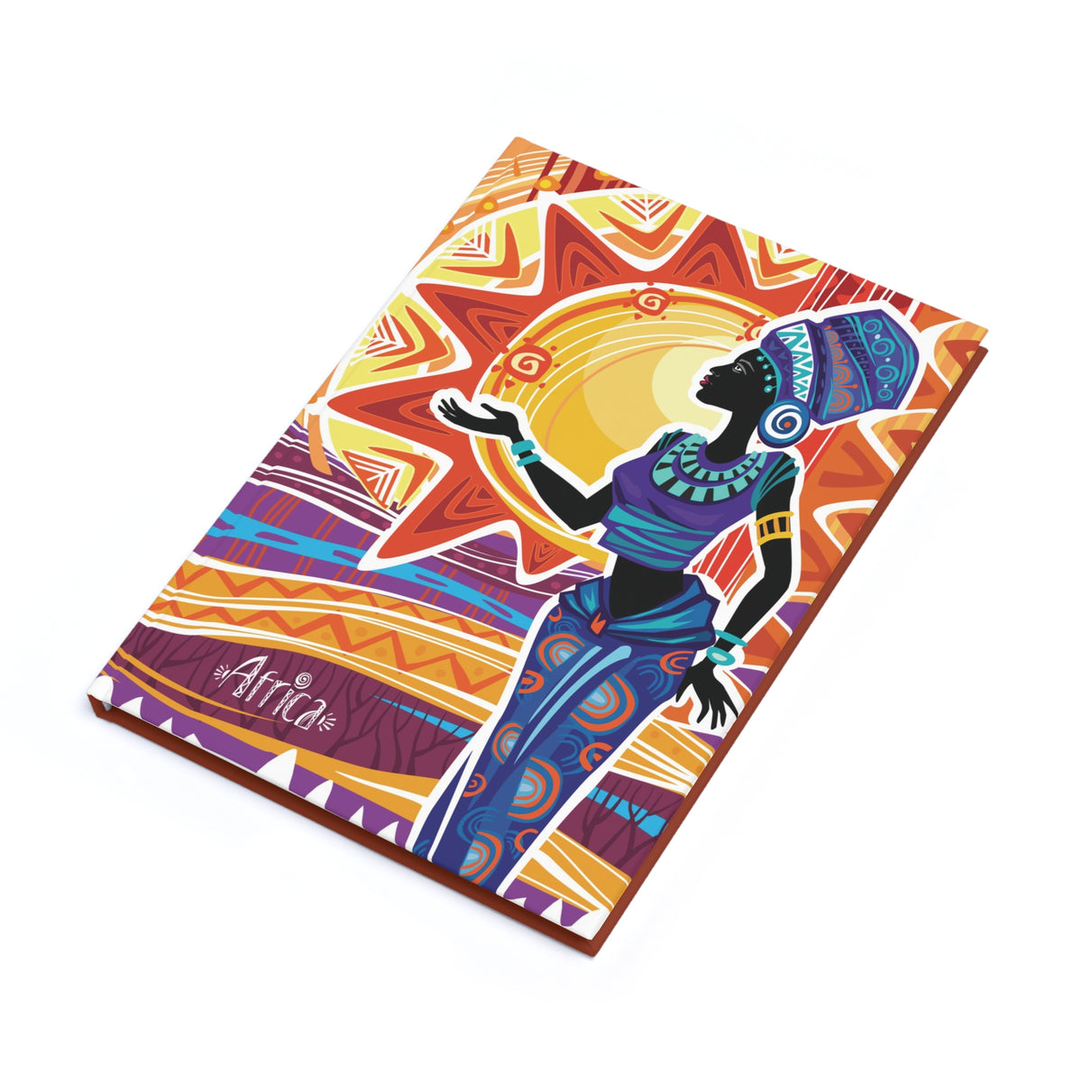 African Sun Goddess Journal — Vibrant African Goddess Illustration, Sun & Tribal Patterns