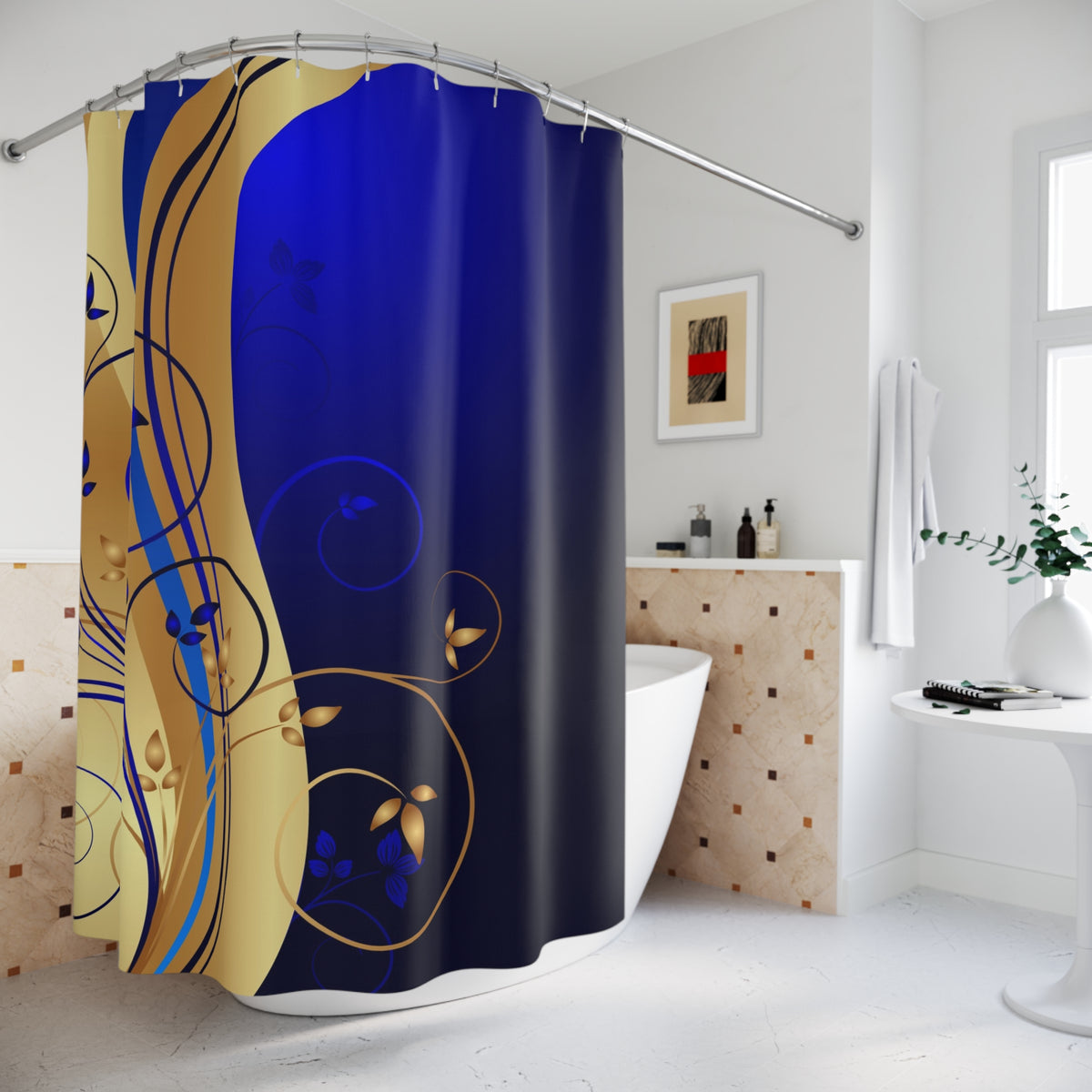 Azure Swirl Shower Curtain - Luxurious Bathroom Decor