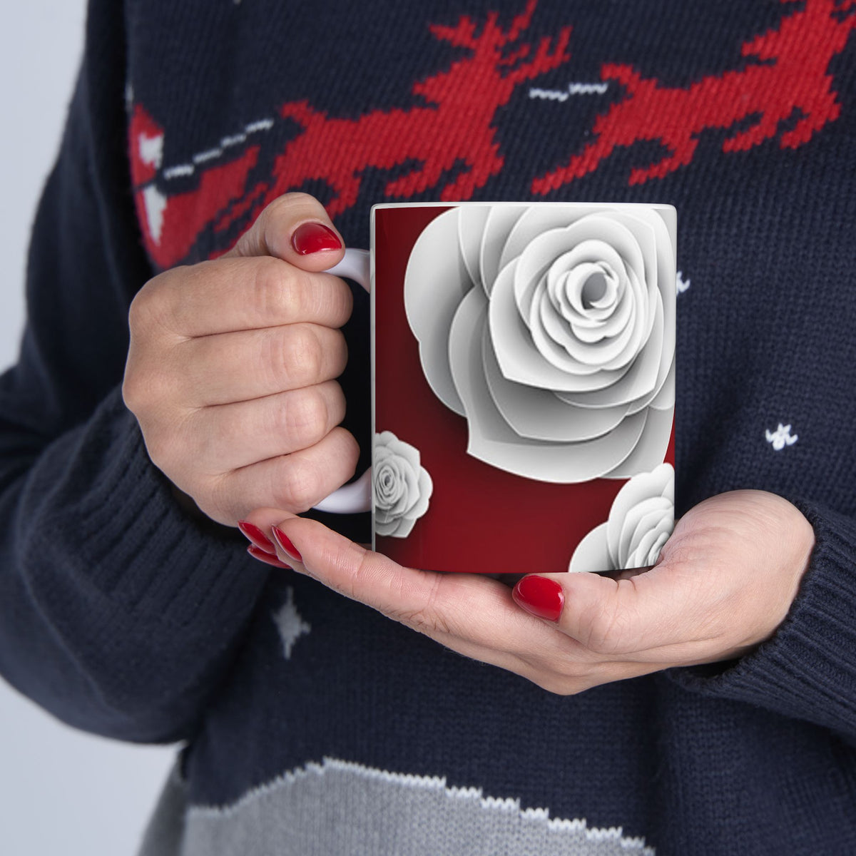 Crimson Blooms Ceramic Mug, (11oz, 15oz)