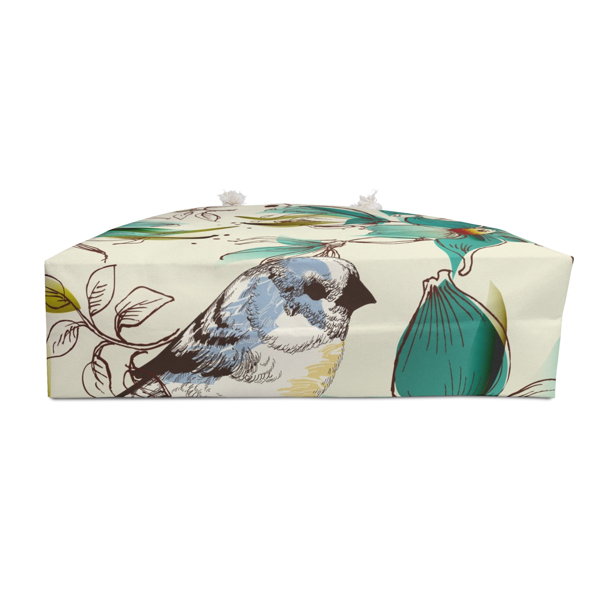 Teal Floral Weekender Bag — Large Botanical Travel Tote