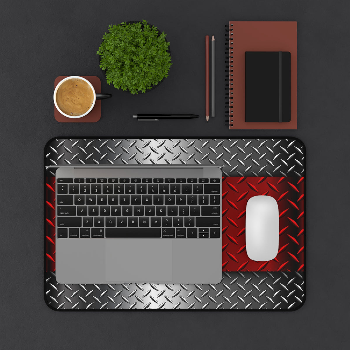 Red Steel Desk Mat