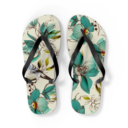 Teal Bird Flip Flops — Teal Botanical Summer Sandals