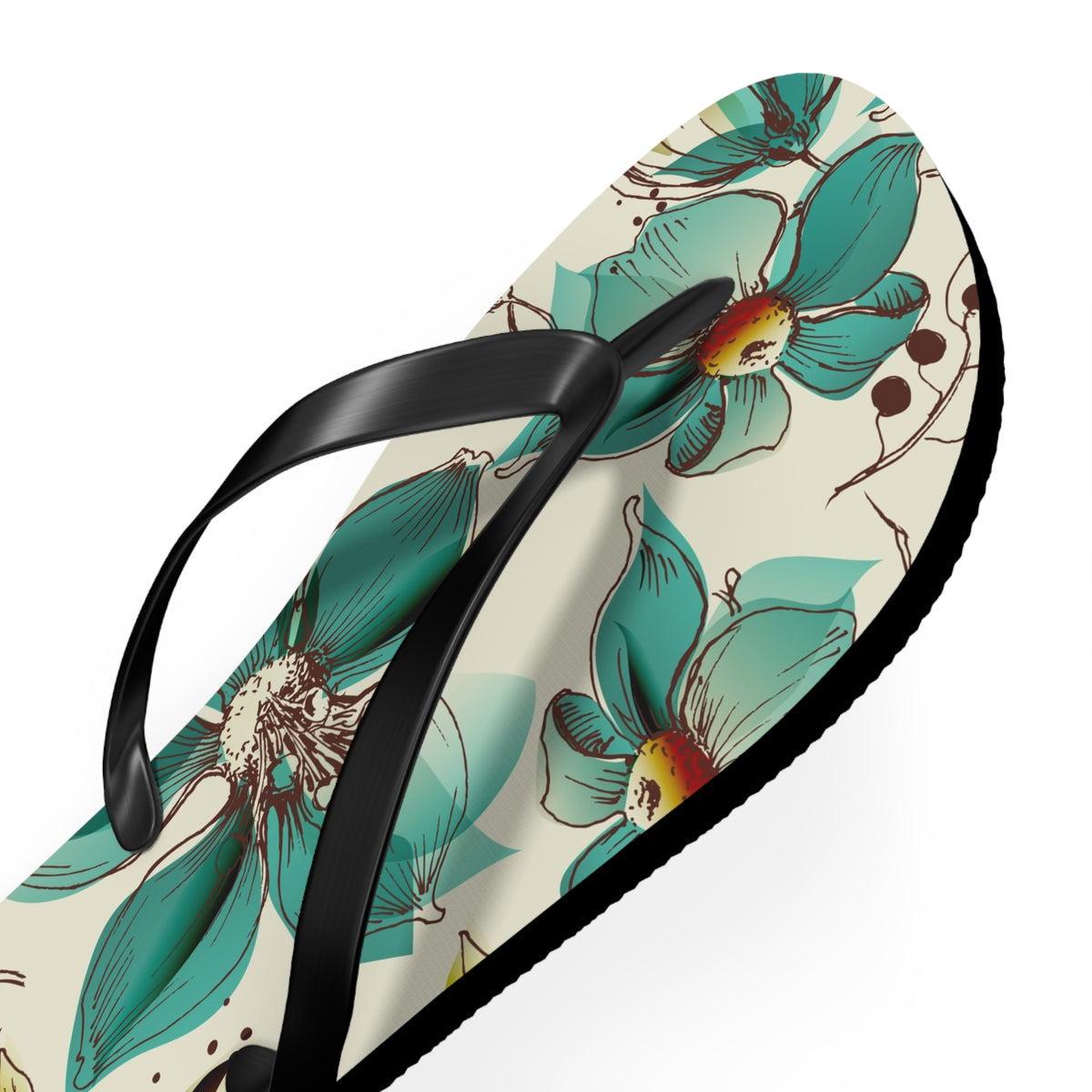 Floral Bird Flip Flops — Teal Botanical Summer Sandals