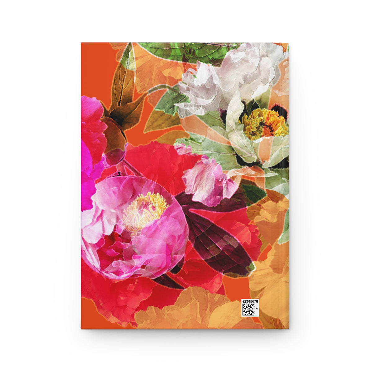 Floral Peony Hardcover Journal — Bright Pink & Orange Botanical Notebook