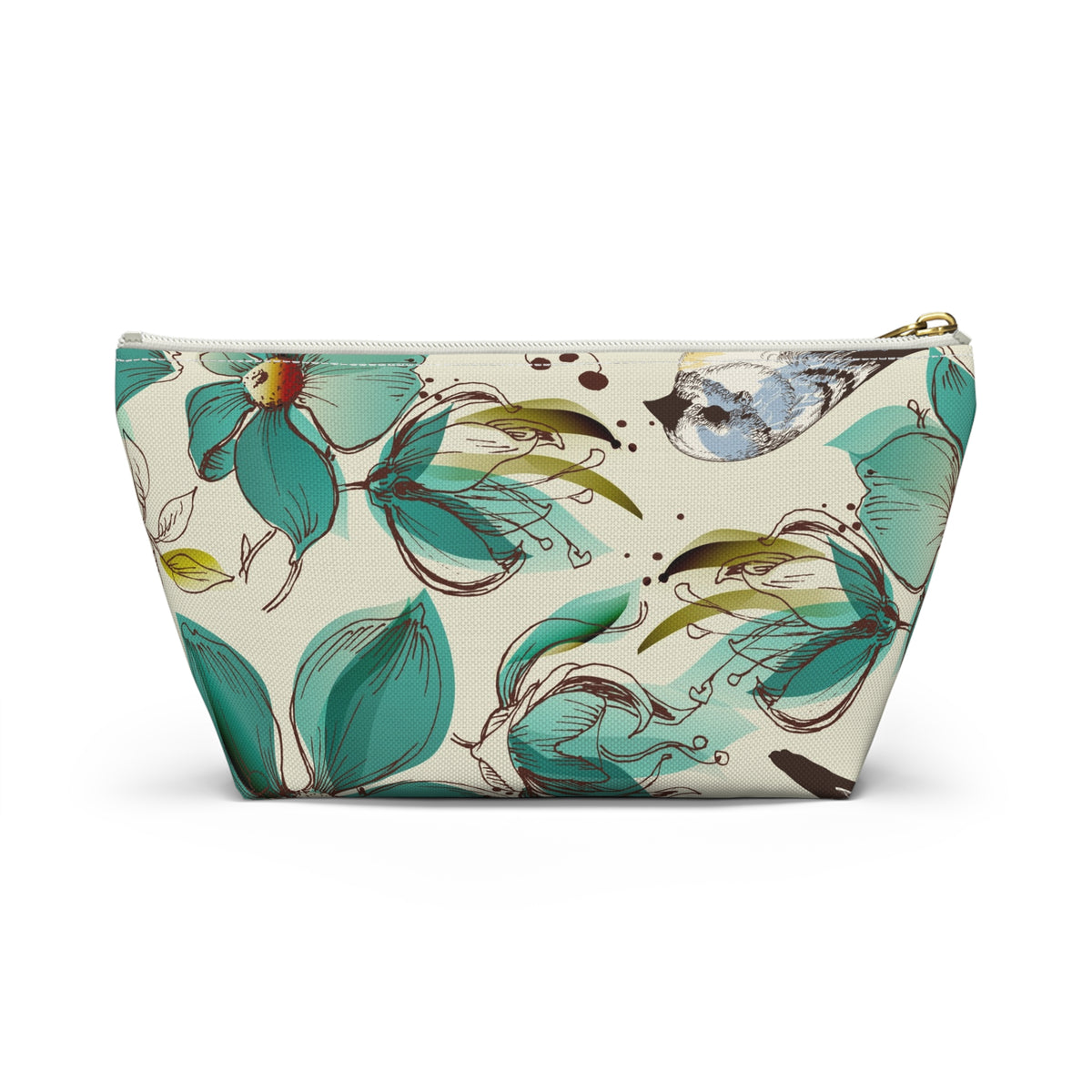 Teal Floral Accessory Pouch — T‑Bottom Makeup Bag