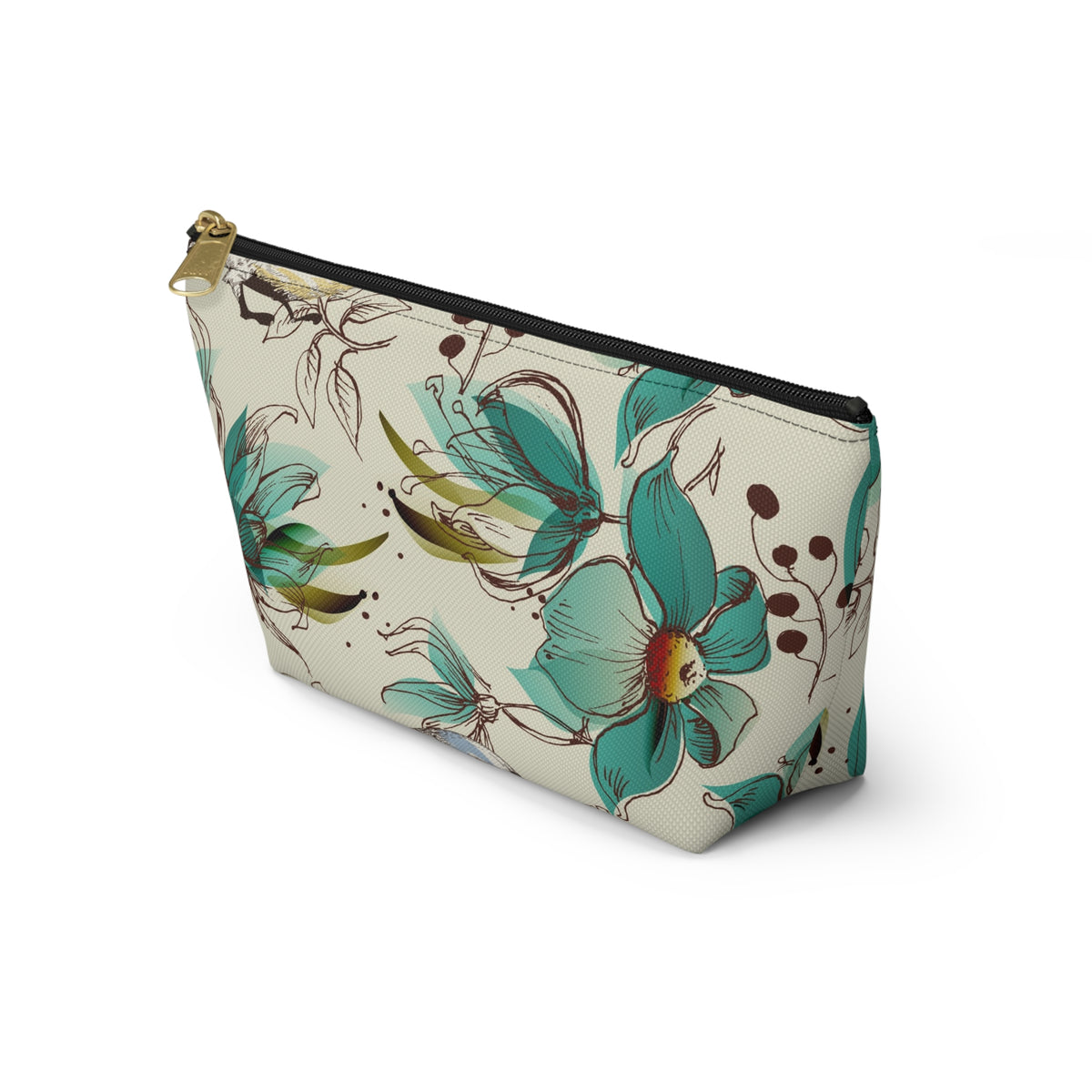 Teal Floral Accessory Pouch — T‑Bottom Makeup Bag