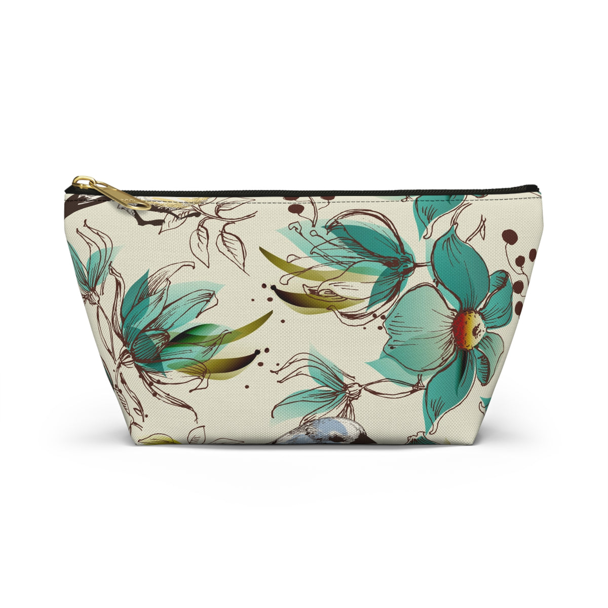 Teal Floral Accessory Pouch — T‑Bottom Makeup Bag