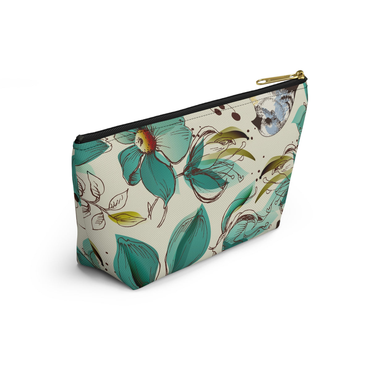 Teal Floral Accessory Pouch — T‑Bottom Makeup Bag