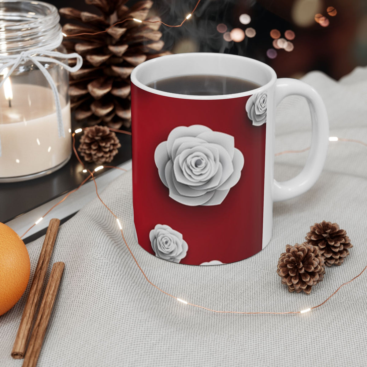 Crimson Blooms Ceramic Mug, (11oz, 15oz)