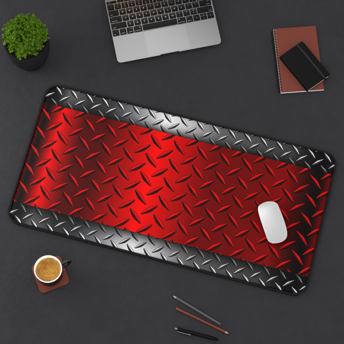 Red Steel Desk Mat