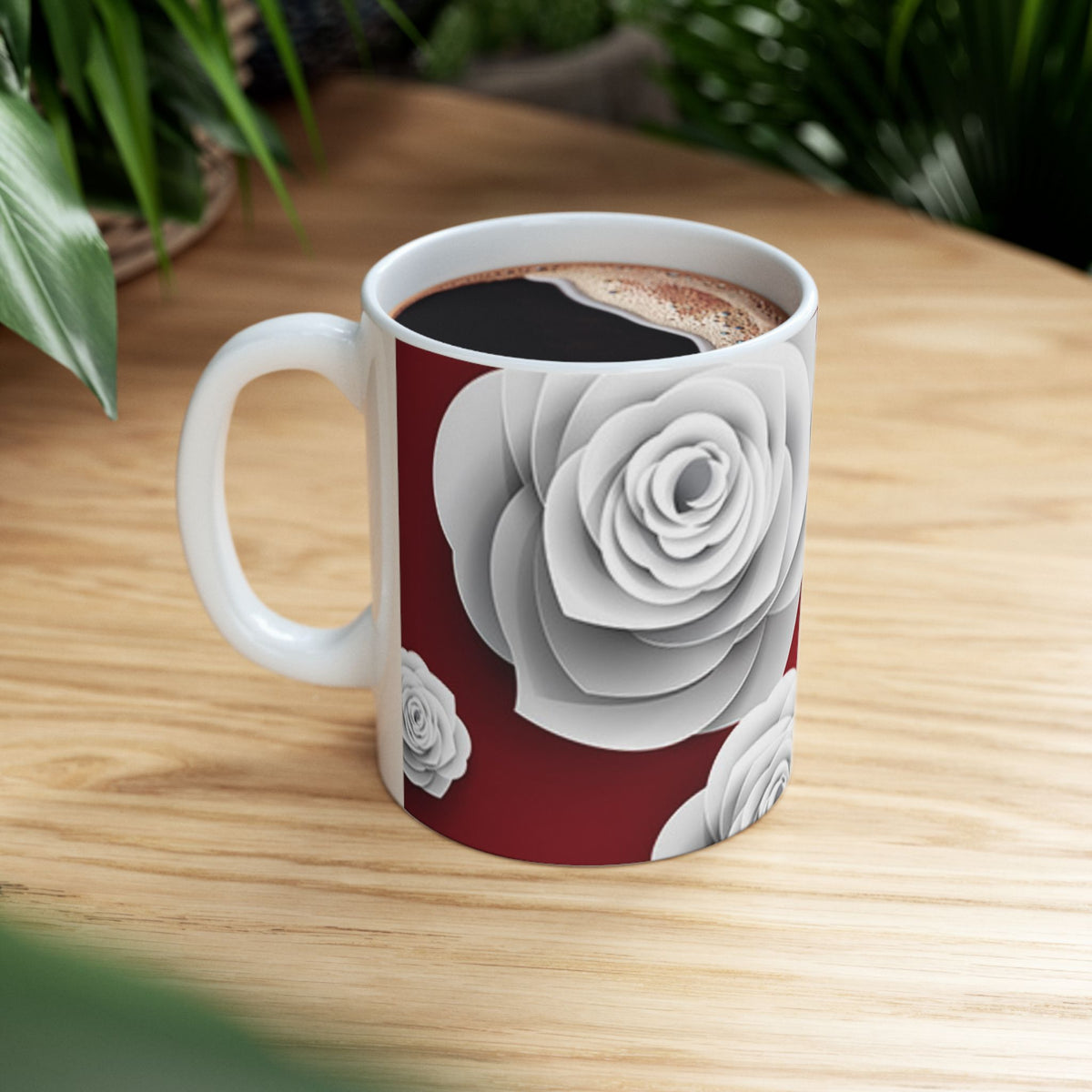 Crimson Blooms Ceramic Mug, (11oz, 15oz)