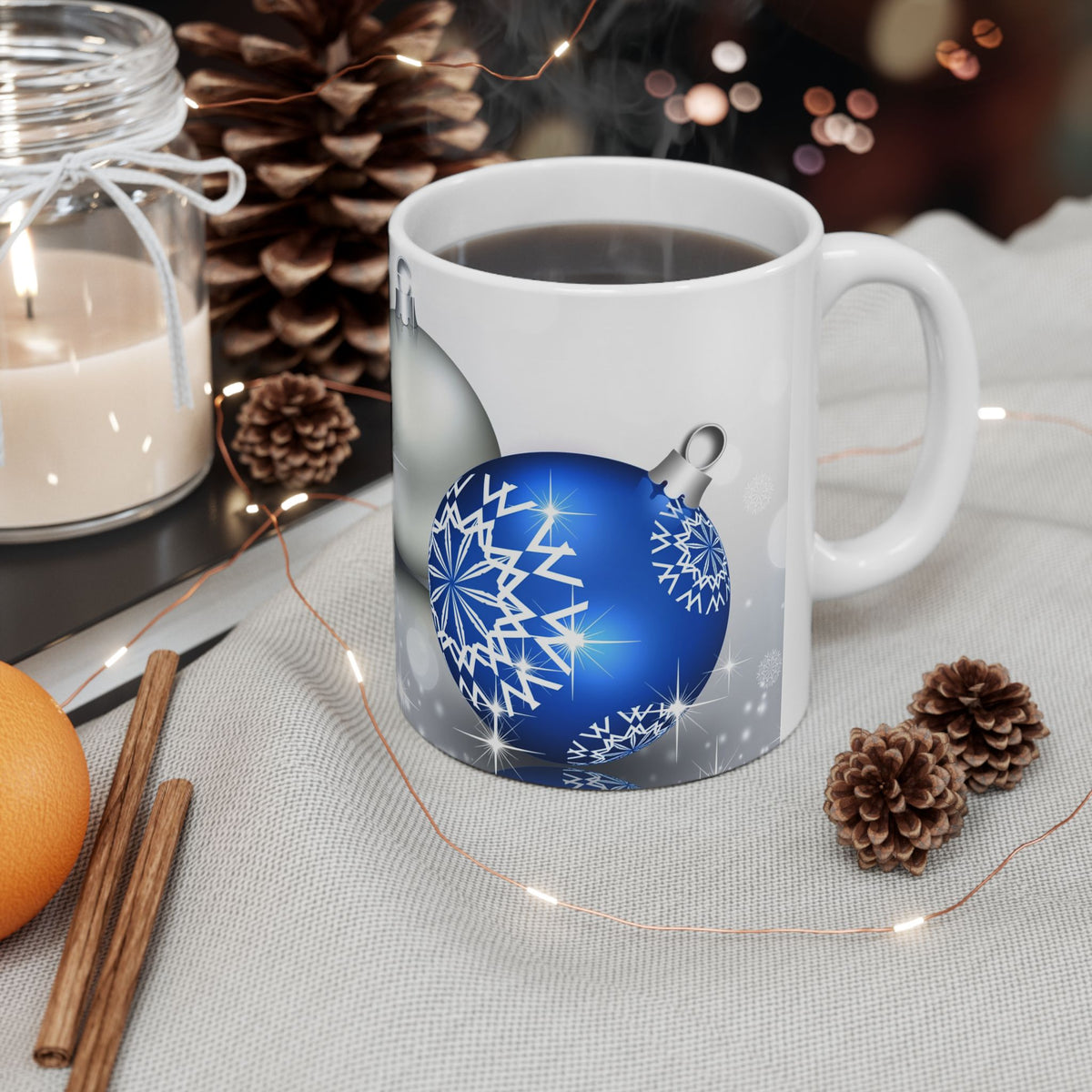 Silver & Blue Bells Ceramic Mug, (11oz, 15oz)
