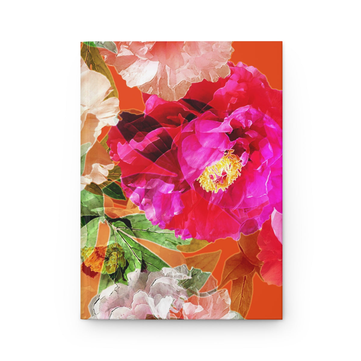Floral Peony Hardcover Journal — Bright Pink & Orange Botanical Notebook