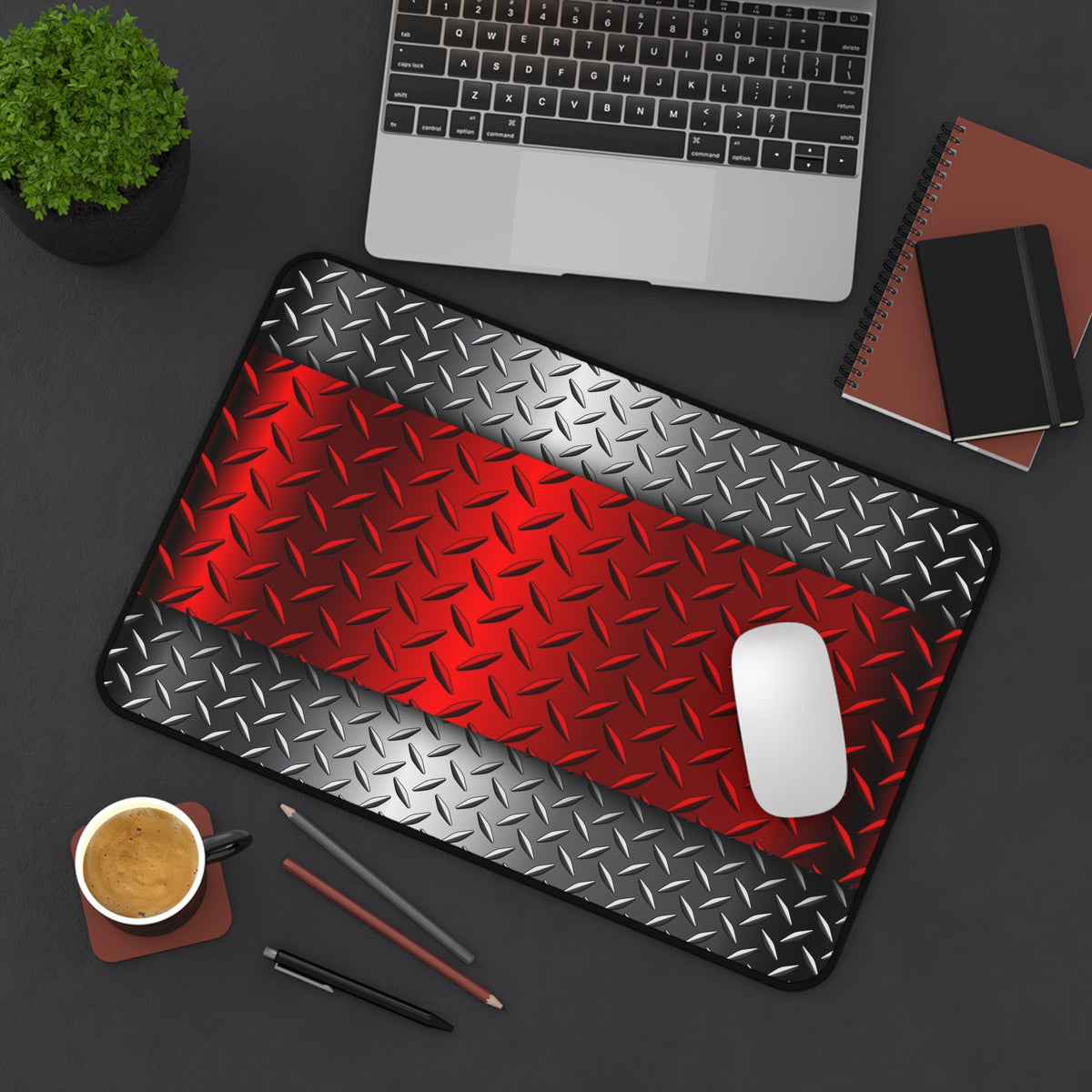 Red Steel Desk Mat
