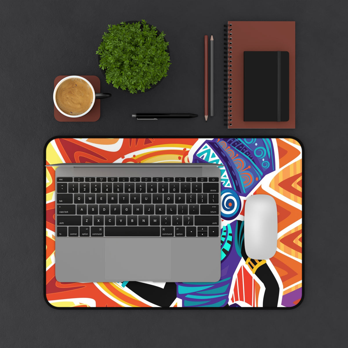 African Sun Goddess Desk Mat — Colorful Boho Desk Pad for Home Office & Creative Workspaces
