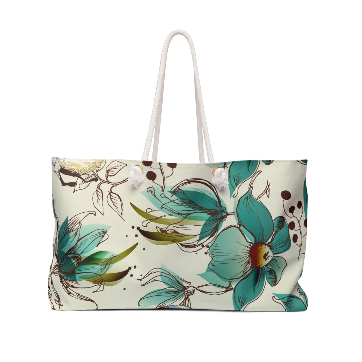 Teal Floral Weekender Bag — Large Botanical Travel Tote