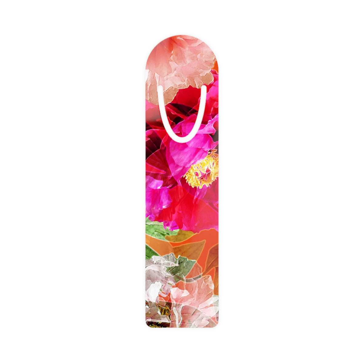 Floral Peony Bookmark — Vibrant Pink Flower Metal Page Marker