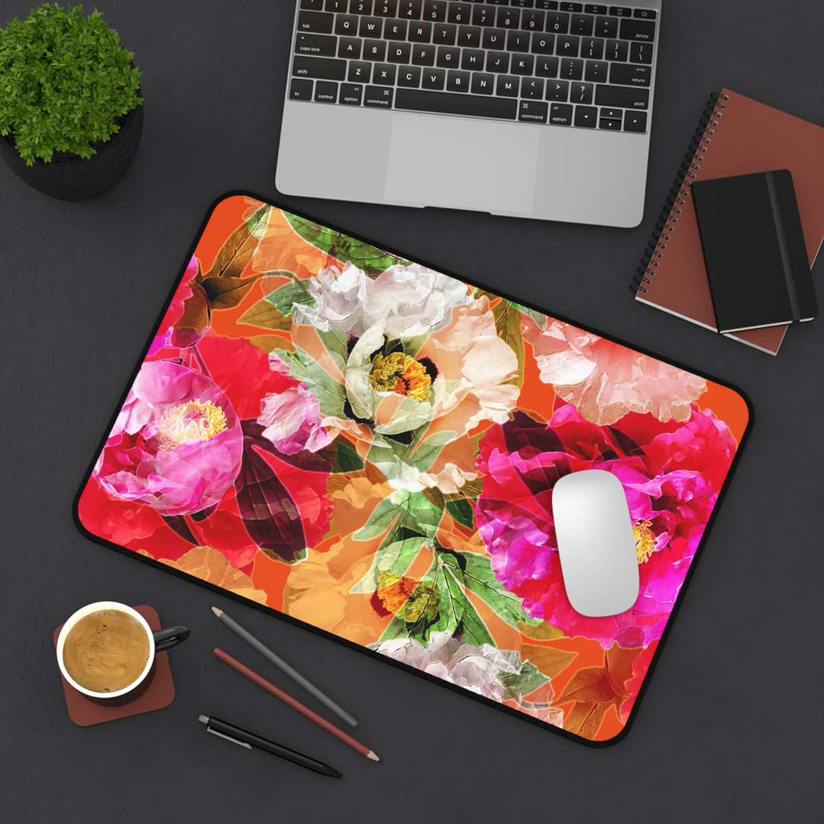 Floral Peony Desk Mat — Vibrant Peony Mouse Pad for Home Office