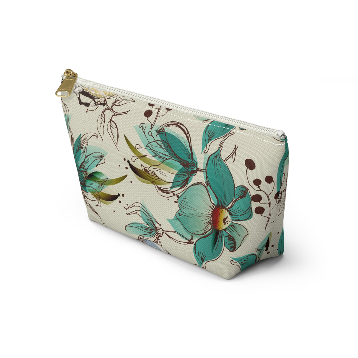 Teal Floral Accessory Pouch — T‑Bottom Makeup Bag