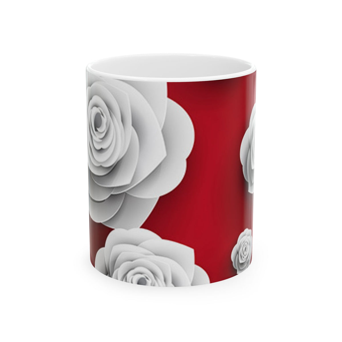 Crimson Blooms Ceramic Mug, (11oz, 15oz)