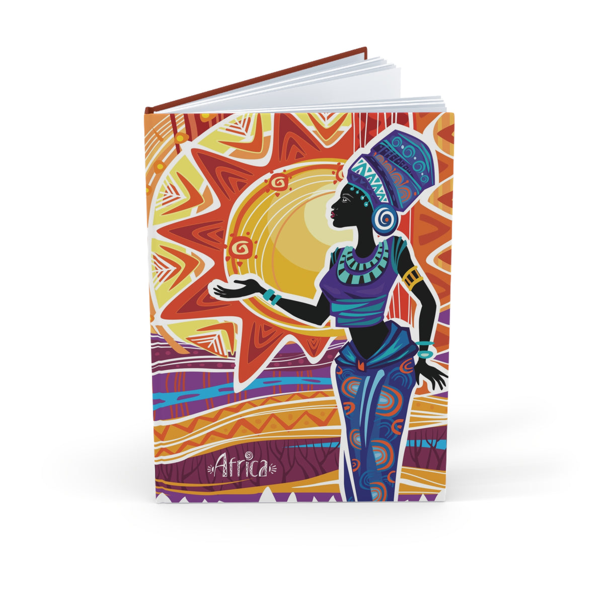 African Sun Goddess Journal — Vibrant African Goddess Illustration, Sun & Tribal Patterns