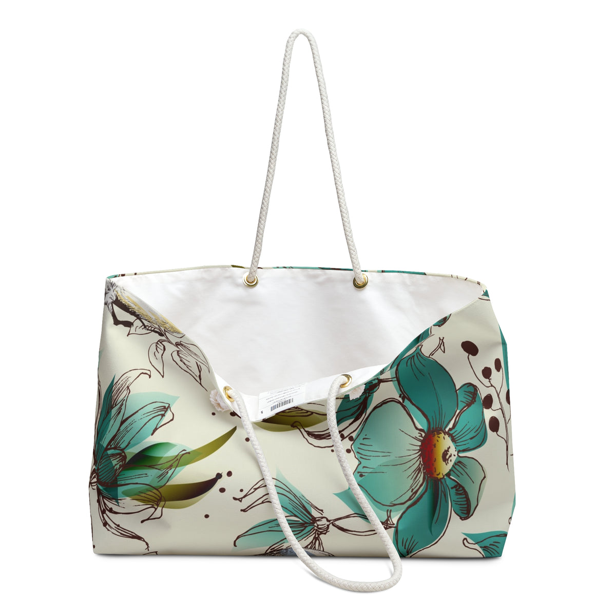Teal Floral Weekender Bag — Large Botanical Travel Tote