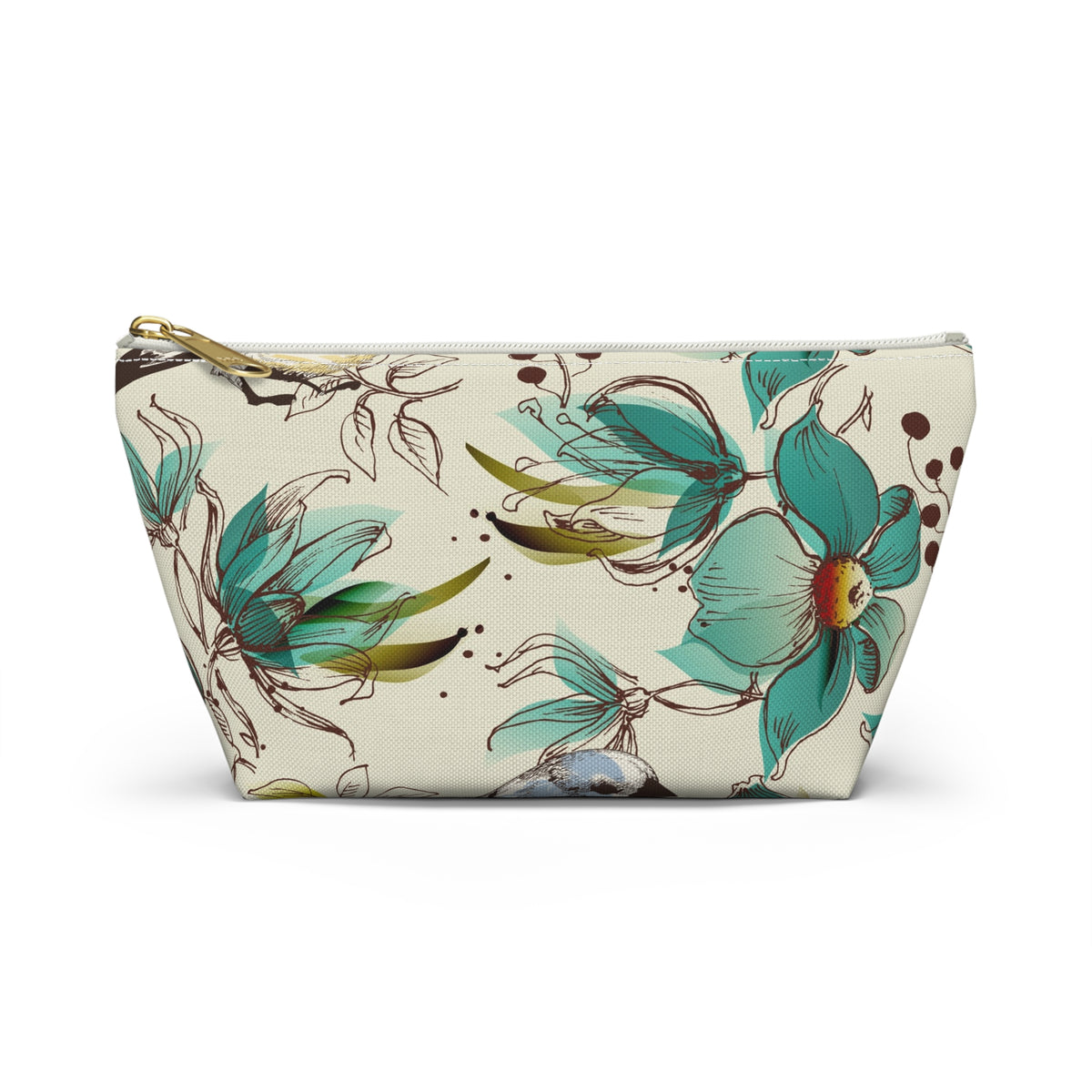 Teal Floral Accessory Pouch — T‑Bottom Makeup Bag