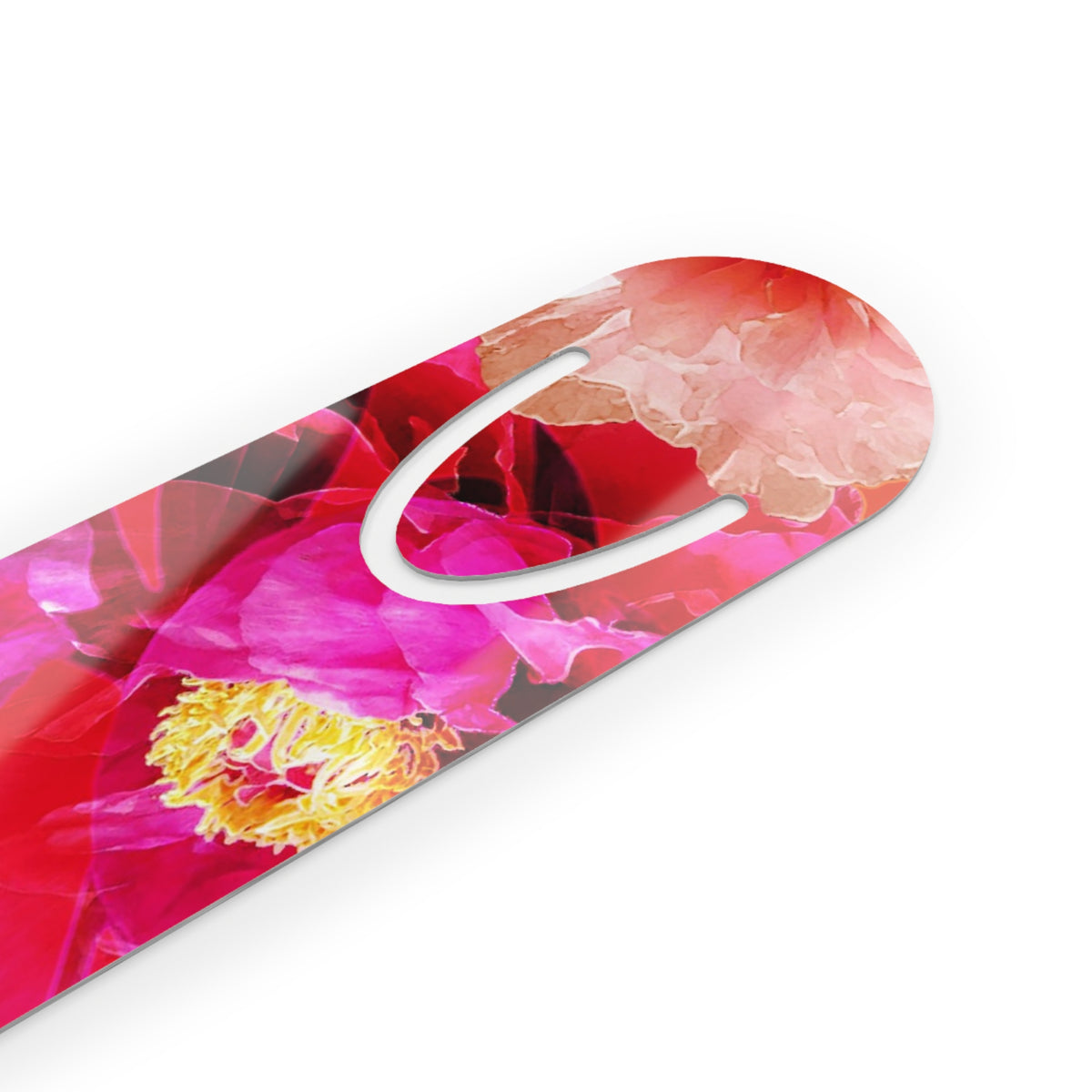 Floral Peony Bookmark — Vibrant Pink Flower Metal Page Marker