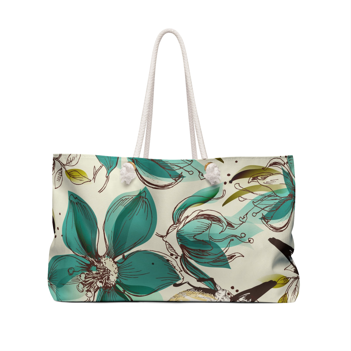 Teal Floral Weekender Bag — Large Botanical Travel Tote
