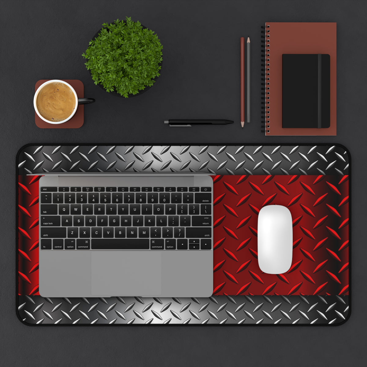 Red Steel Desk Mat