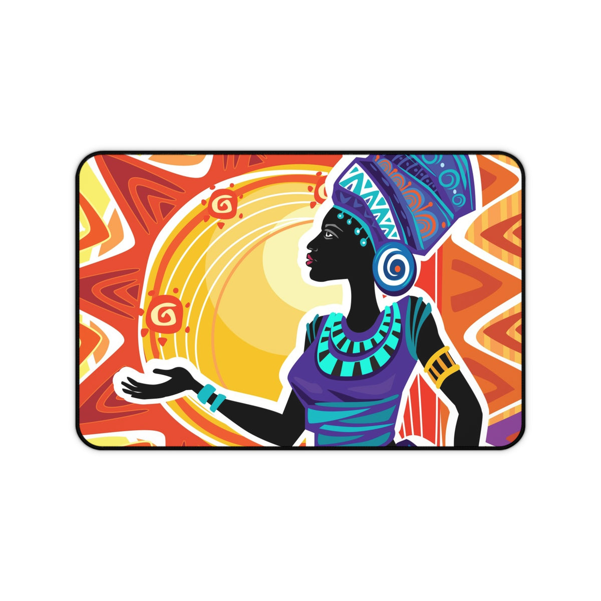 African Sun Goddess Desk Mat — Colorful Boho Desk Pad for Home Office & Creative Workspaces
