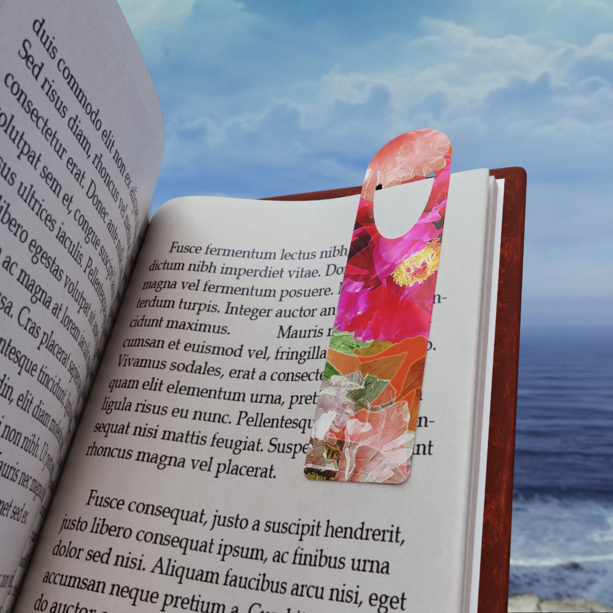 Floral Peony Bookmark — Vibrant Pink Flower Metal Page Marker