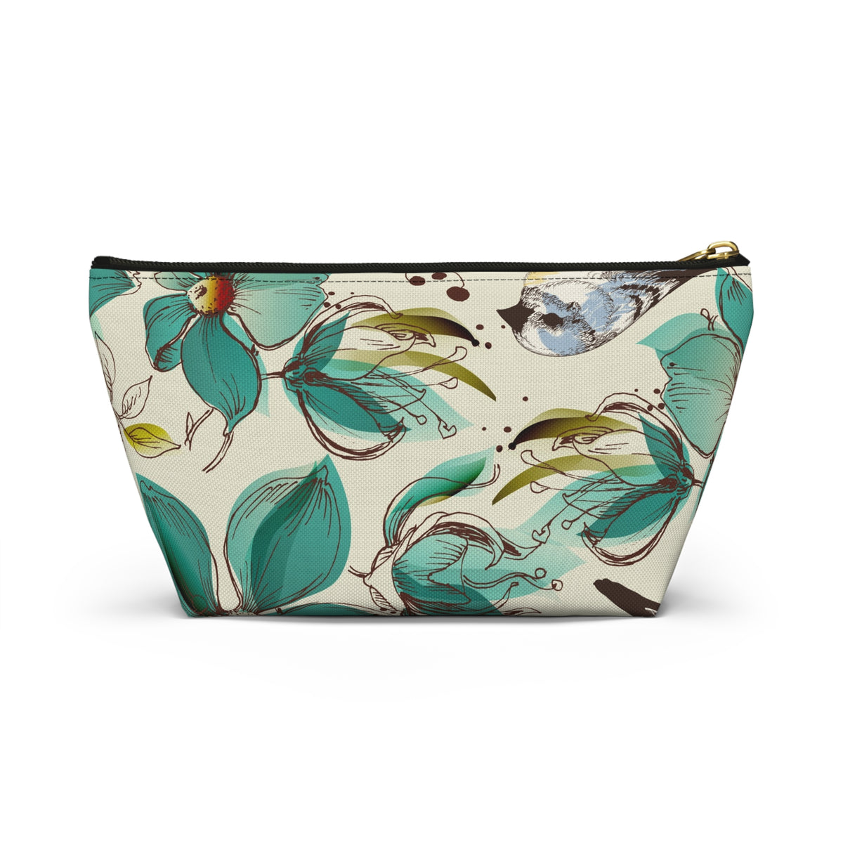 Teal Floral Accessory Pouch — T‑Bottom Makeup Bag